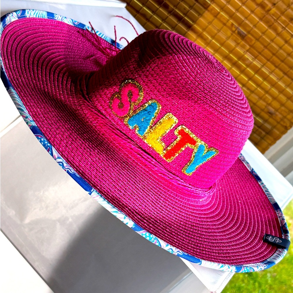 Simply Southern NWT O/S Preppy Bucket Straw Hat "Salty" Pink Beach